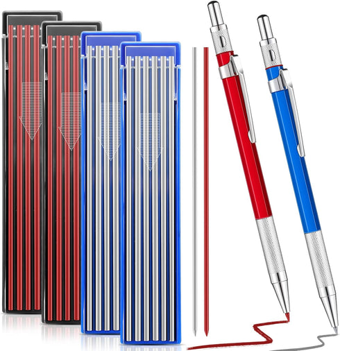 2 Pcs Welders Pencil with 48 PCS Round Refills Mechanical Pencils Metal Welding Marker for Tube Pipe Fitter Welder Steel Construction Woodworking ...