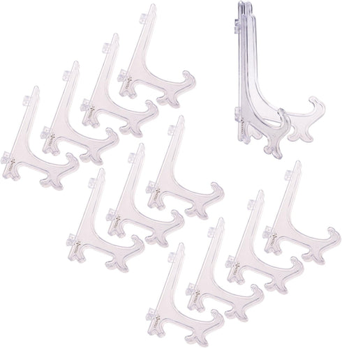 Cosmos Pack of 12 Clear Plastic Easels Plate Stands to Display Plates, Pictures or Other Items, 6 Inch Tall (Clear)...