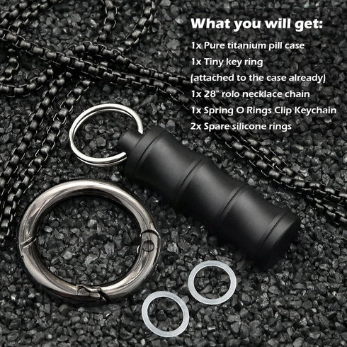 Titanium Small Pill Box Titanium Pill Case Necklace Nitro Mini Waterproof Keychain Pill Holder Lightweight Charming Pendant Necklace Pill Containe...