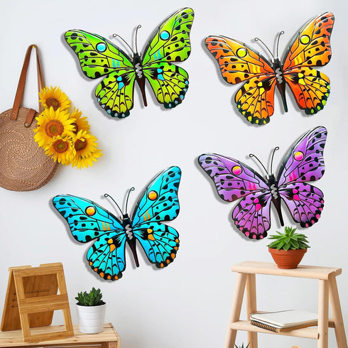 4 PCS Metal Butterfly 9.6" Butterflies Outdoor Fence Yard Art Wall Decor Hanging Decorations for Garden Living Room Bedroom Patio Balcony Gift for...