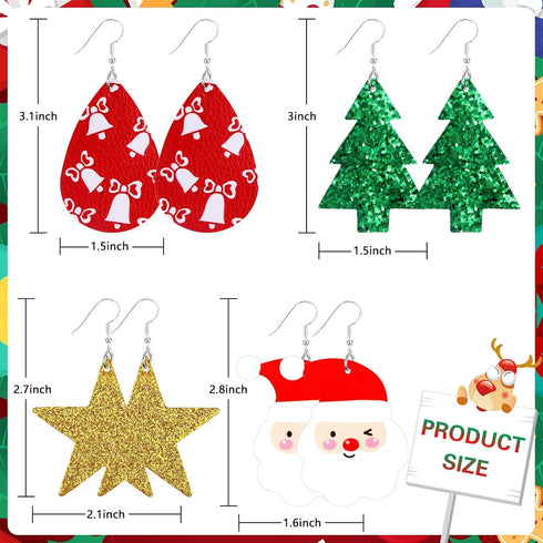AUGSUN Christmas Earrings for Women, 9 Pairs Christmas Faux Leather Earrings Lightweight Leaf Long Dangle Earrings Teardrop Earrings for Christmas...