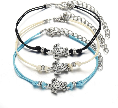 Pingyongchang Boho Beach Sea Turtles Rope String Bracelets Anklets Family Handmade Adjustable Turtle String Bracelet for Women Best Friend Jewelry...