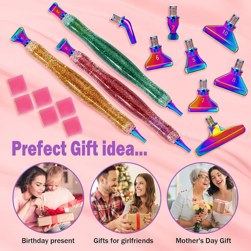 DoreenBow 21Pcs Diamond Art Painting Pens Glitter Christmas Diamond Art Painting Tools Stainless Screw Thread Tips Multi Placer Tips Ergonomic Dia...