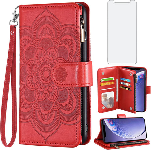 Asuwish Phone Case for iPhone 11 6.1 Wallet Cover with Tempered Glass Screen Protector and Flower Flip Credit Card Holder Stand Cell Accessories i...