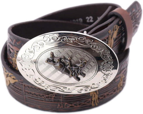Nocona Boy's Bull Rider Cowboy Design Belt, Brown, 18...