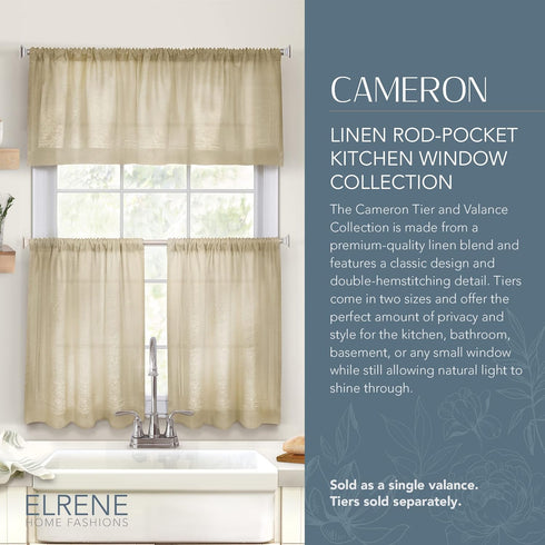 Elrene Home Fashions Cameron Linen Window Valance, 60" W x 15" L (1 Valance), Linen...