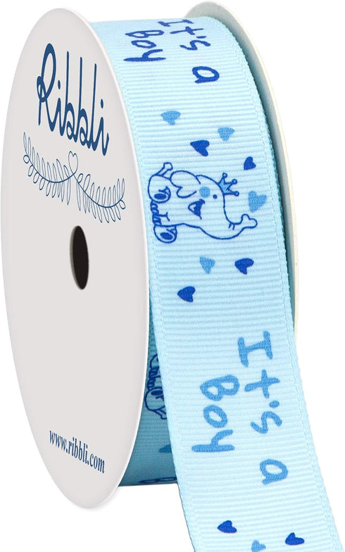 Ribbli Grosgrain Elephant It's a Boy Craft Ribbon,7/8-Inch x 10-Yard,Light Blue,Use for Hair Bows,Wreath,Birthday,Baby Shower,Diaper Cake,Gift Wra...