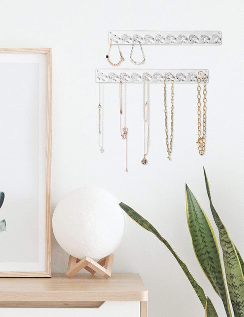 Zreal Necklace Holder, Acrylic Necklace Hanger, Wall Jewelry Organizer with 10 Jewelry Hooks in Seashell Shape (2-pack Clear)...