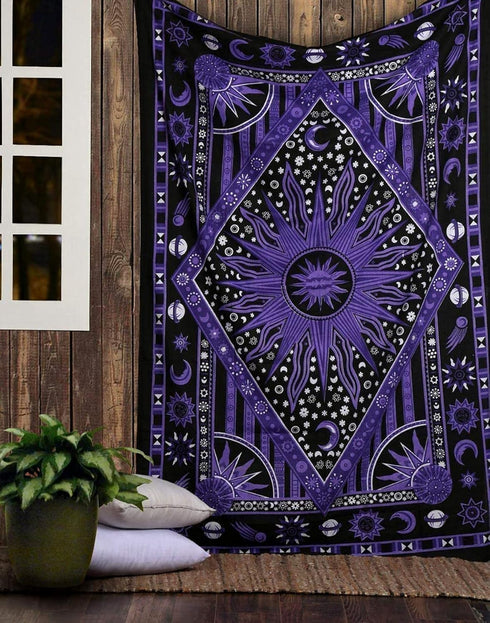 raajsee Sun Moon Purple Tapestry Aesthetic-Zodiac Mandala Tapestry Wall Hanging - Celestial Wall décor Burning Sun Tapestries for Bedroom – Tarot ...
