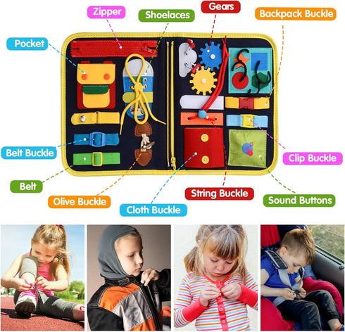 Montessori Busy Board Toys for Space Exploration, Sensory Games Travel Activities Toddlers Press&Push, Pull String, Educational Learning Fine Moto...