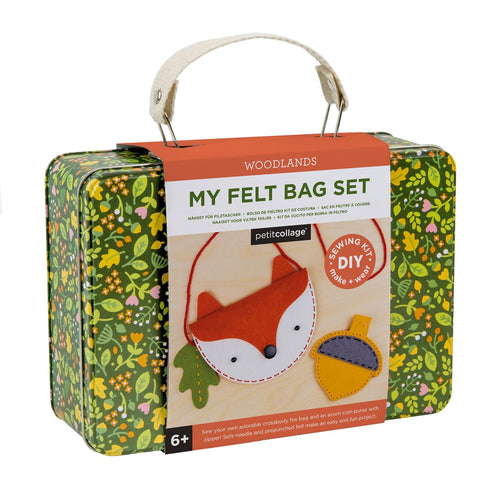 Petit Collage DIY Woodland Fox Felt Bag, Crossbody Bag for Kids with Matching Acorn Zipper Purse for Kids – DIY Crafts Sewing Kit– Makes a Great G...