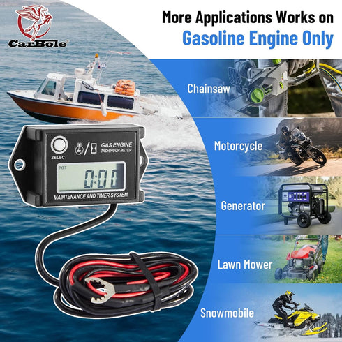 Digital Tiny Tachometer Tach Hour Meter Job Timer RPM Counter for Snowmobile Skis Motor Bike Go Kart Lawn Mower...