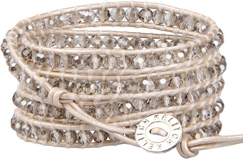 KELITCH New Gray Crystal Beaded 5 Wrap Bracelet On Leather Friendship Bracelets Jewelry for Womens...