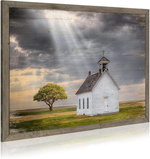 Beautiful Scene Wooden Art Framed: Little House under the Sun Wood Artwork Painting with Framed for Office (12'' x 16'' x 1 Panel)...