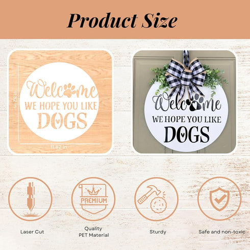 Welcome Stencils for Painting?12” Round Stencils for Painting on Wood, Stencils for Crafts Reusable Drawing Templates for Door Hanger, Porch Wood ...