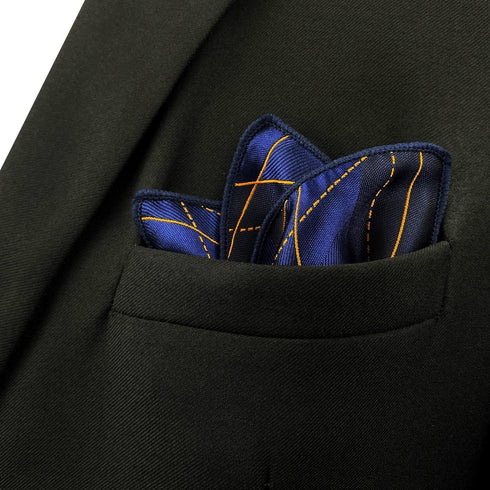S&W SHLAX&WING Men's Pocket Square Blue Orange Geometric Large 12.6"...