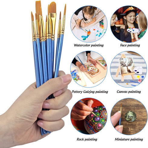 Paint Brushes Palettes Set by DUGATO, 2 Packs/20pcs Round Pointed Tip Nylon Hair Brushes with 5 Paint Trays for Acrylic Watercolor Oil Gouache Tem...
