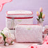 2 Pcs Cotton Quilted Makeup Bag, Large Travel Coquette Cosmetic Bag, Aesthetic Cute Floral Cherry Peony Toiletry Organizer skincare Bag for Women ...