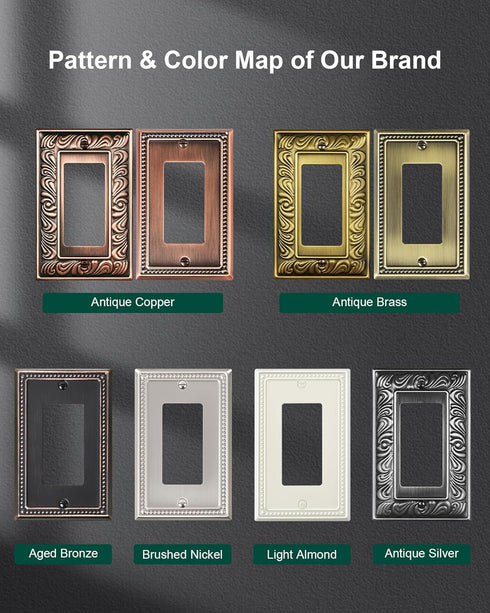 4-Pack Decorator Outlet Cover Plate, Paisley Pattern Decorative Switch Plates and Outlet Covers, Antique Copper Metal Wall Plate for Electrical Ou...