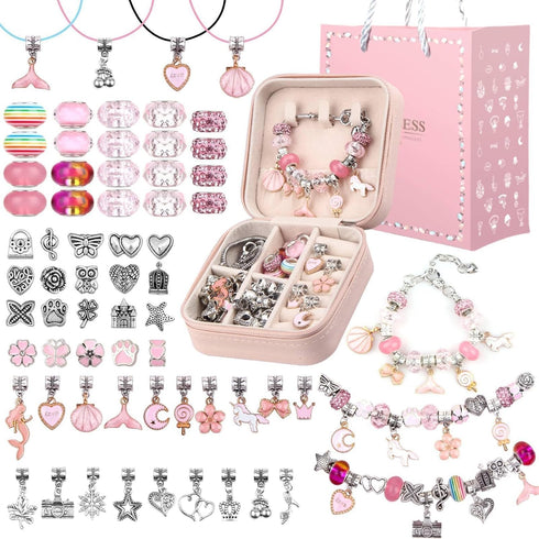 UFU Charm Bracelet Making Kit Girls Beads for Jewelry Making Kit, Unicorns Arts Crafts Gifts Set for Teen Girls Age 5 6 7 8-12, with a Portable Br...