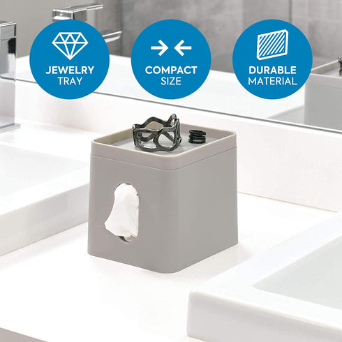 iDesign Facial Tissue Box Cover for Bathroom and Vanity Countertops The Cade Collection, 6.1" x 5.15" x 5.4", Matte Gray...