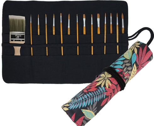 30 Pockets Artist Paint Brush Roll Up Bag Holder Canvas Pouch Case (Colorful Leaf)...