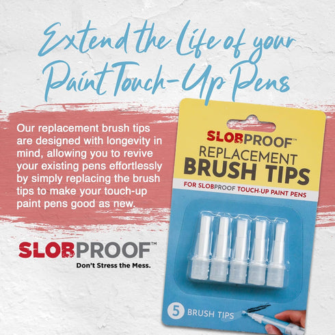 Slobproof 5-Pack Replacement Brush Tips for Refillable Touch up Paint Pen, Refillable Paint pens for Walls, Touch up Work, Fillable Paint Pens for...