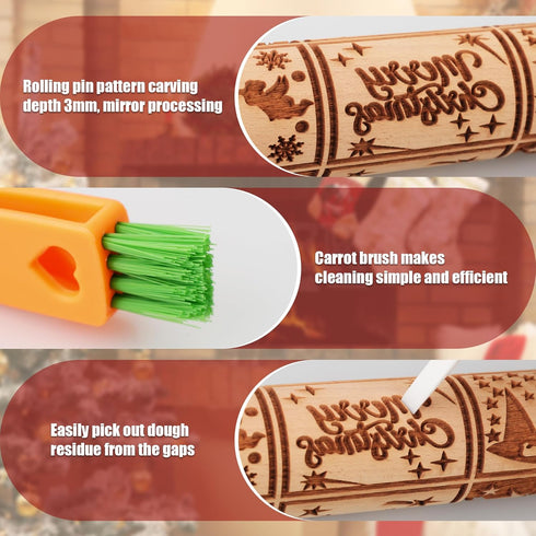 17" Premium Wood Rolling Pin with Nativity Embossed Designs | 3mm Deep Springerle Cookie Molds | Christmas Rolling Pin & Baking Gifts for Women | ...