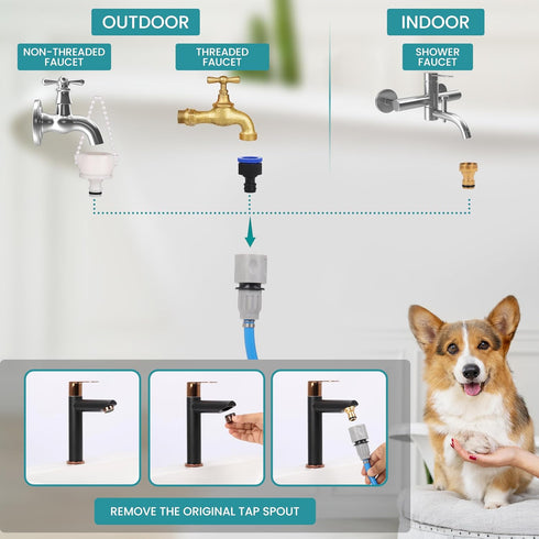 Dog Bath Hose Sprayer and Scrubber Attachment - Indoor/Outdoor Pet Bathing, Grooming and Washing - Pet Shower Brush with Garden Nozzle...