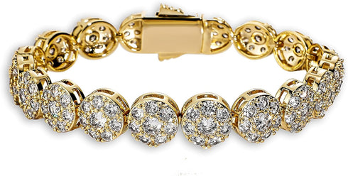 TOPGRILLZ Gold Bracelet Tennis Bracelet for Women Mens Bracelet 1 Row 10mm 14K Gold Plated Iced Out Cubic Zirconia Solitaire Cluster Tennis Link B...