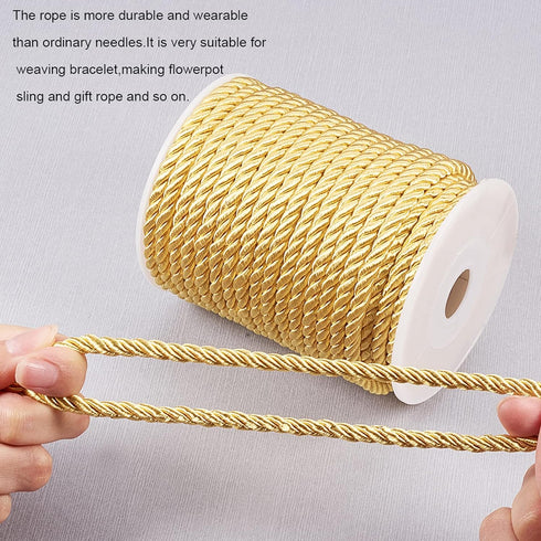 PH PandaHall 5mm 18 Yards Twisted Gold Rope Nylon Cord Trim Silk Cord Twisted Silk Ropes Graduation Honor Cord for Crafts Handfasting Home Décor U...