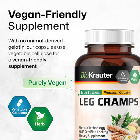 BIO KRAUTER Leg Cramps Capsules with Magnesium - 1200 mg Blend - 100 Vegan Caps - Turmeric & Ginger for Leg Cramps - Natural Formula Without Quini...