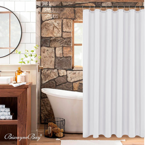 Biscaynebay Hotel Quality Fabric Shower Curtain Liners 72" X 72", White Water Resistant Bathroom Curtains Rust Resistant Grommets Weighted Bottom ...