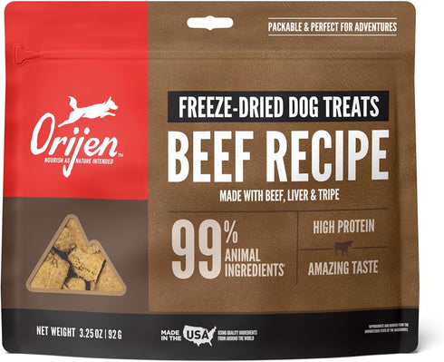 ORIJEN® Freeze Dried Dog Treats, Grain Free, High Protein, Raw Animal Ingredients, Ranch-Raised Beef, 3.25oz...