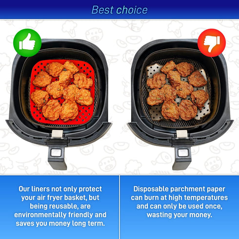 Reusable Silicone Air Fryer Liners with Air Fryer Magnetic Cheat Sheet, Easy Clean Air Fryer Accessories, Non Stick, AirFryer Accessory Parchment ...