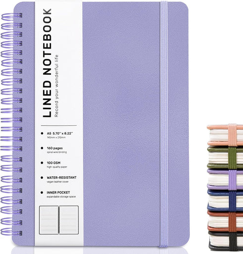ABERLLS Purple Lined Spiral Journal Notebook with 160 Pages, 8×5.7in, A5 Spiral Notebook, Journaling Notebooks for Work, School, Women, Men, Colle...