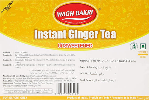 Wagh Bakri Instant Ginger Tea | Unsweetened No Added Sugar | 140g 10 Sachets (4.94 Oz)...