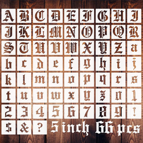 5 Inch Calligraphy Letter Stencils for Painting, 66 PCS Old English Lettering Stencils Reusable Alphabet Stencil Plastic Letters Numbers Templates...