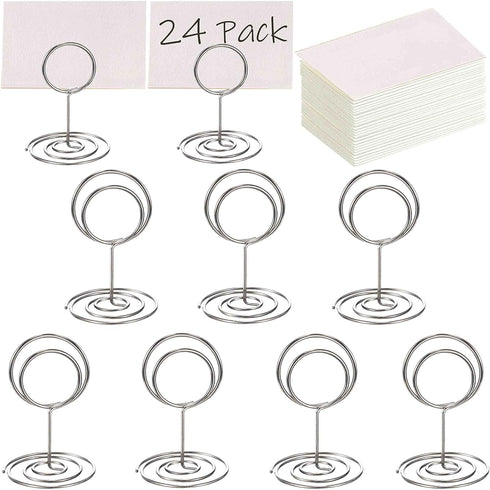 24 Pcs Premium Mini Place Card Holders and 24 Pcs Place Cards, Small Table Card Holder, Cute Table Number Holders, Photo Picture Holders for Cente...