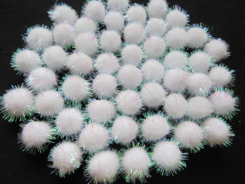 YYCRAFT 100pcs Glitter Tinsel Pom Poms Sparkle Balls for DIY Craft/Party Decoration/Cat Toys(25mm,White)...