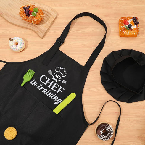 Kids Apron and Chef Hat Set, “CHEF in training” Apron Adjustable Child Apron Chef in Training Funny Apron...