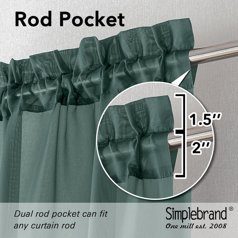 Hunter Green Sheer Curtains 63 Inch Length 2 Panels, Rod Pocket Solid Color Window Sheer Curtain Panels, Elegant Curtains & Drapes for Living Room...