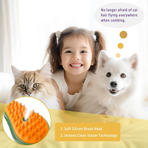 Cat Steam Brush, 3 in 1 Self Cleaning Steamy Cat Brush with Water, Steamer Brush for Cats Dogs Pets, Grooming Cat Hair Brush for Removing Tangled ...