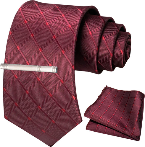 JEMYGINS Solid Color Mens Plaid Tie and Pocket Square with Tie Clip Sets...