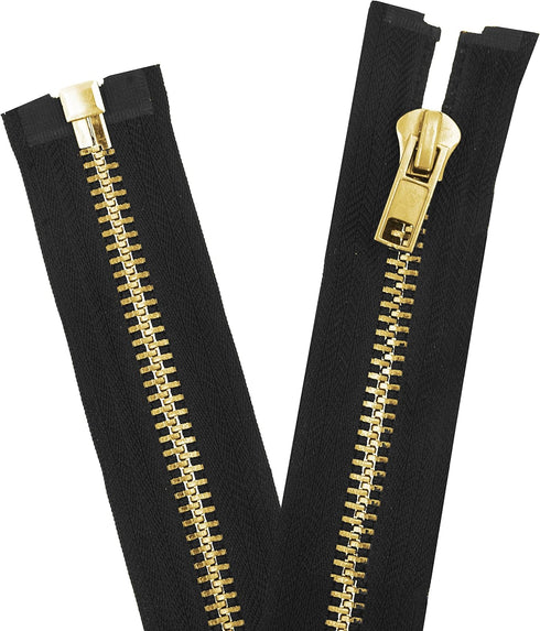 Mandala Crafts 48 Inch Metal Heavy Duty Zippers - #10 Black Tape Gold Metal Separating Zippers for Sewing Jacket Coat Upholstery...