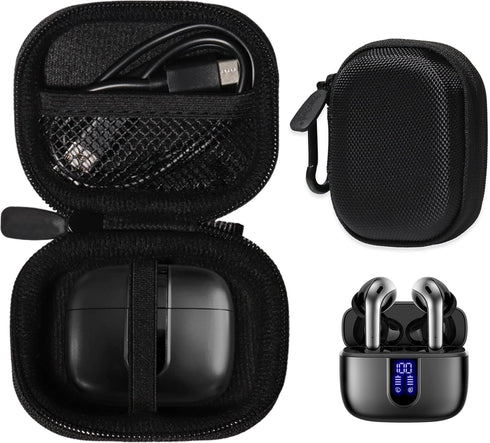 CaseSack Case for TAGRY X08 Bluetooth Headphones True Wireless Earbuds 60H, mesh pocket for charge cable (Black)...