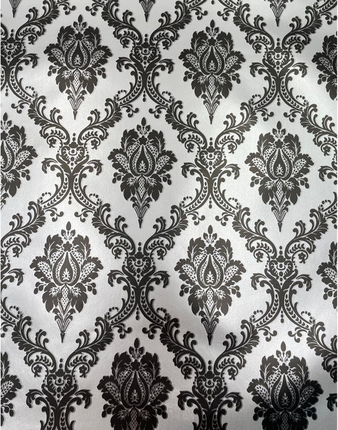 Yifely Retro Black Damask Furniture Paper Self-Adhesive Shelf Liner Light Grey Table Dresser Decor Sticker 17.7 Inch by 9.8 Feet...
