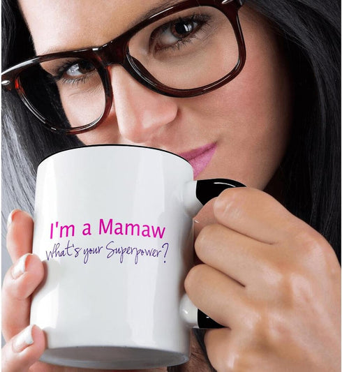 3dRose mug_193738_4 I'M A Mamaw What's Your Superpower - Hot Pink - Funny Gift For Grandma Mug, Black/Pink, 11 oz...