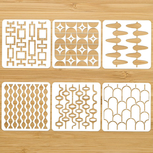 NBEADS 6 Pcs 6 Styles Retro Tile Stencils, Mid Century Modern Painting Stencil Tempalte DIY Art Craft Painting Wall Stencils 11.8×11.8 Inch for Pa...