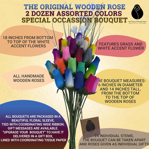 Assorted Colors Wooden Rose Closed Bud Bouquets 2 Dozen...